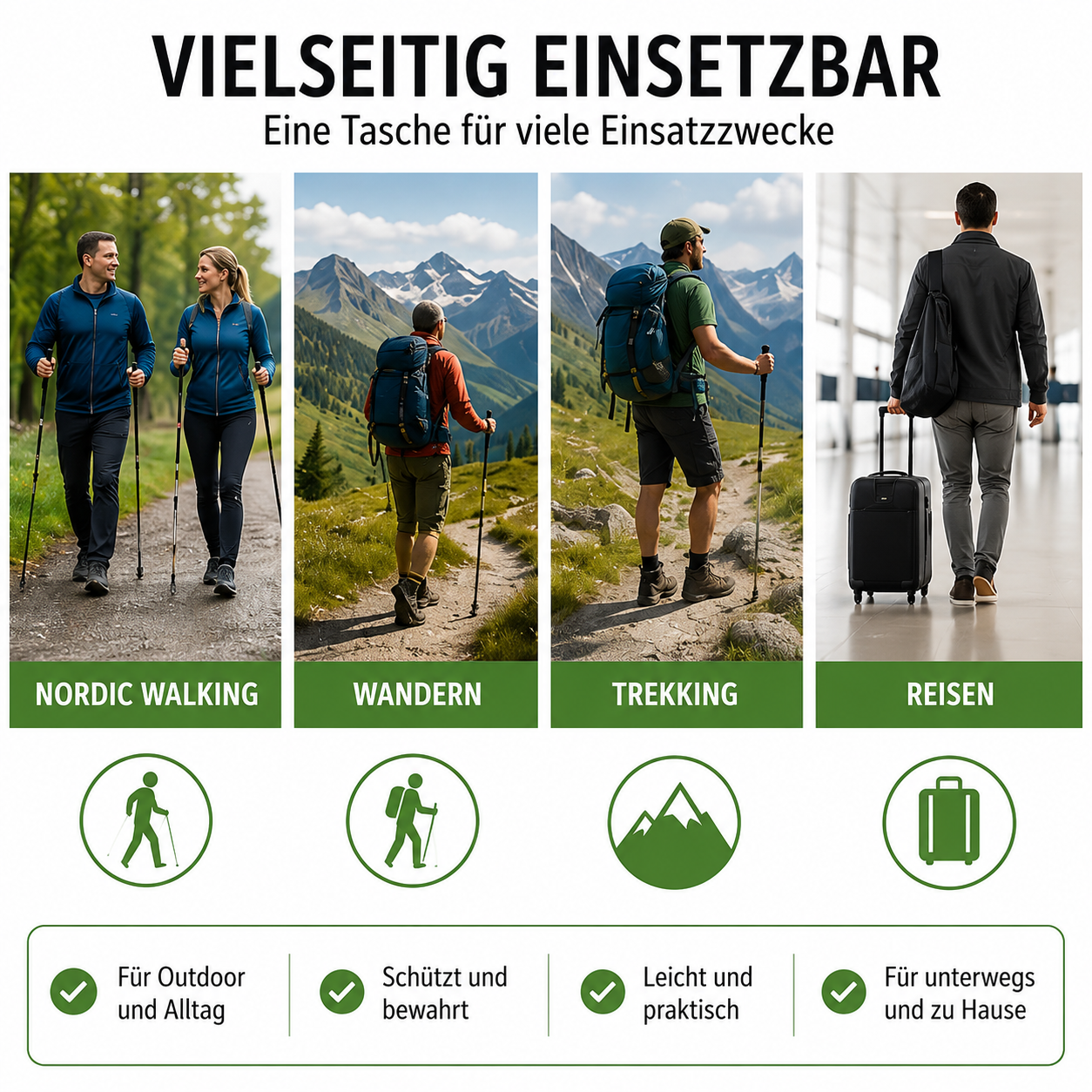 ON|TRACK Stocktasche für Nordic Walking-, Wander- & Trekkingstöcke bis 125 cm