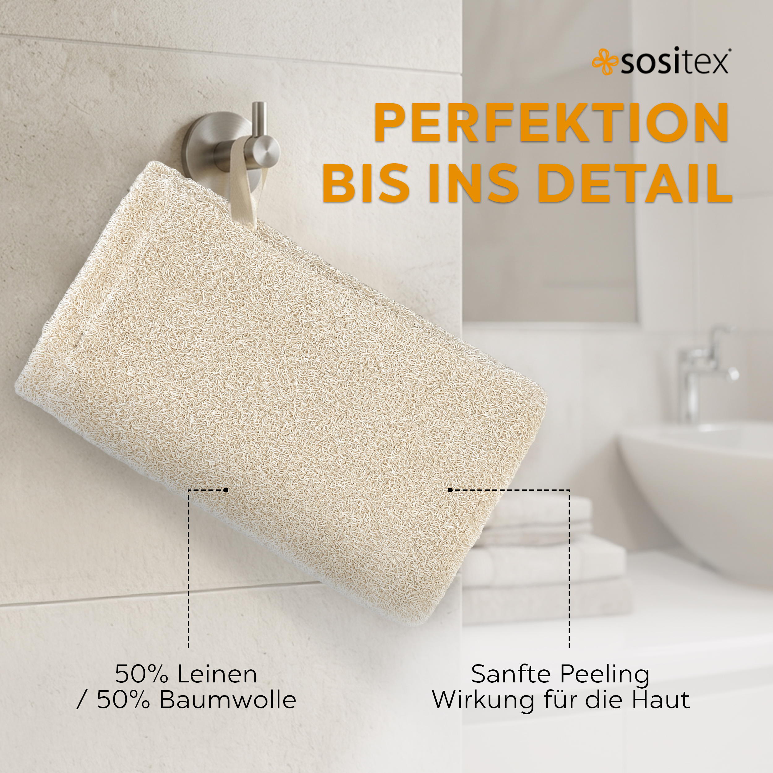 sositex | Waschhandschuh Black/Natural – Leinen & Baumwolle | Sauna & Peeling
