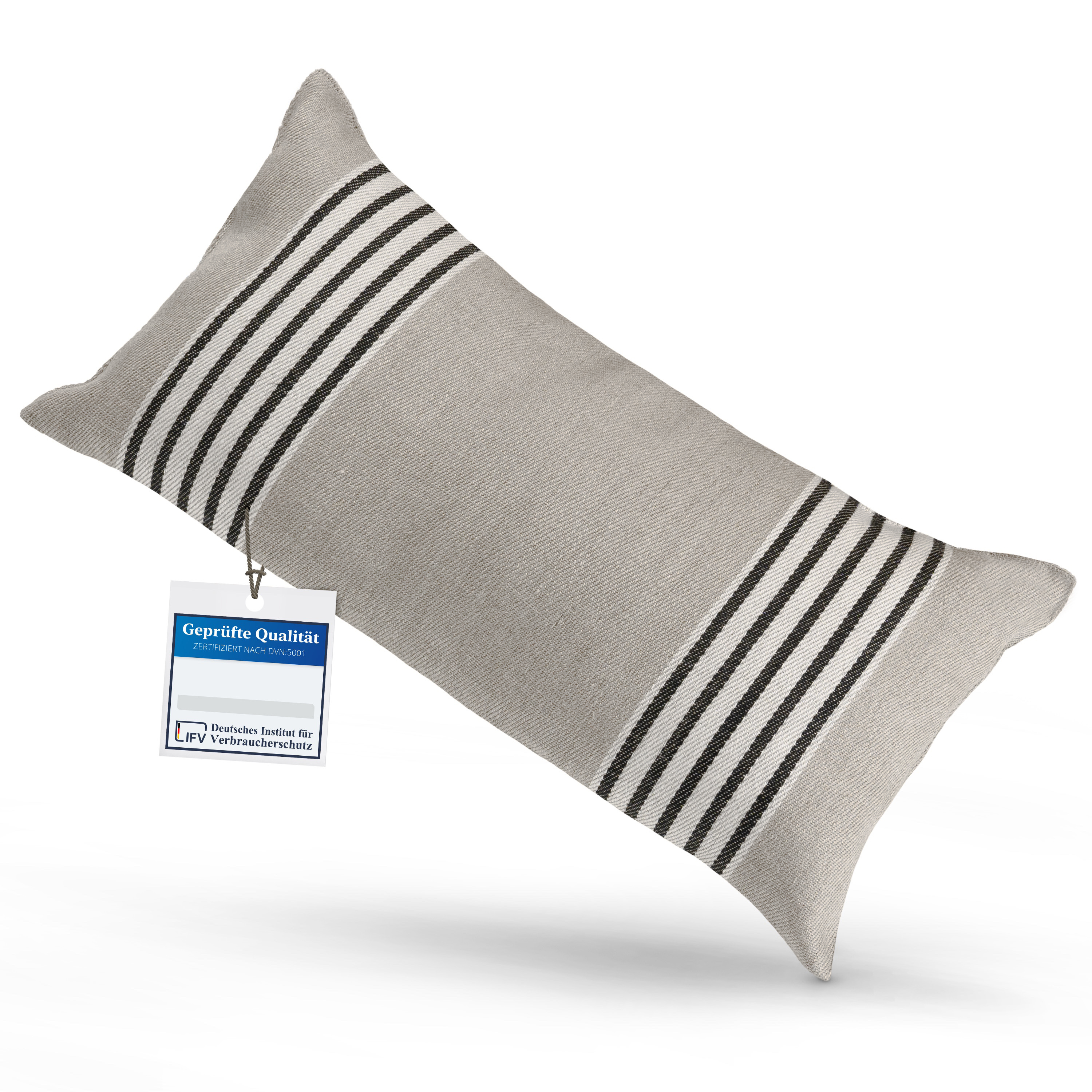 sositex | Saunakissen MOIKA 2 Streifen aus 100% Leinen – 45 × 22 cm - Grey/White