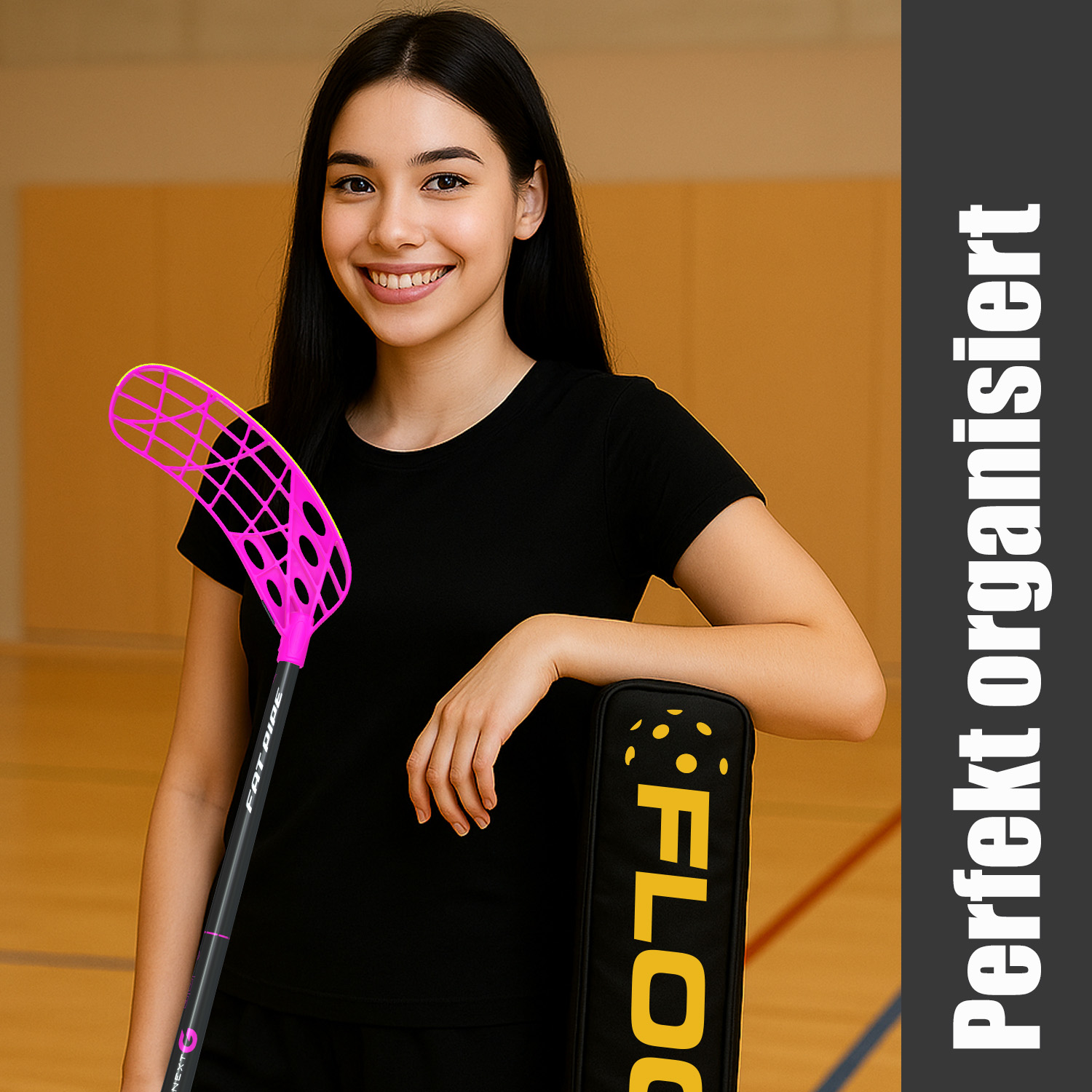 HALE | Floorball Schlägertasche für bis zu 3 Schläger – Nylon Stocktasche bis 104 cm - schwarz/orange