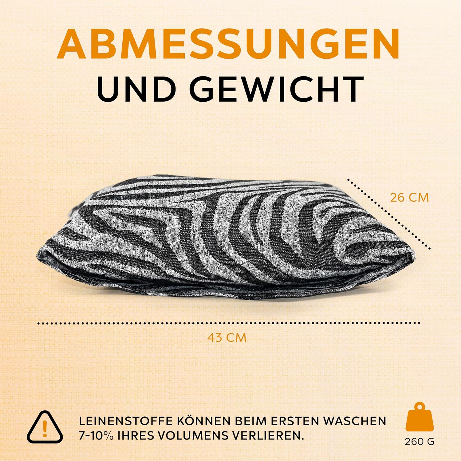 sositex | Saunakissen ZEBRA 43x26 cm – Leinen/Baumwolle, waschbar & hitzebeständig - Natural/White