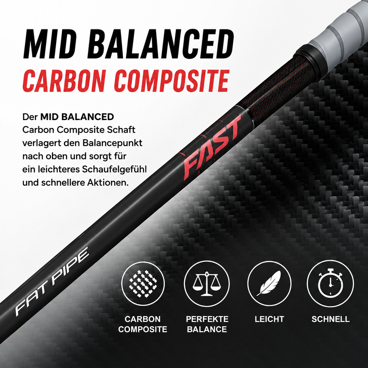 Fat Pipe | FAST31 Floorballschläger Junior – Flex 31 – SILK Blade – Almost Red