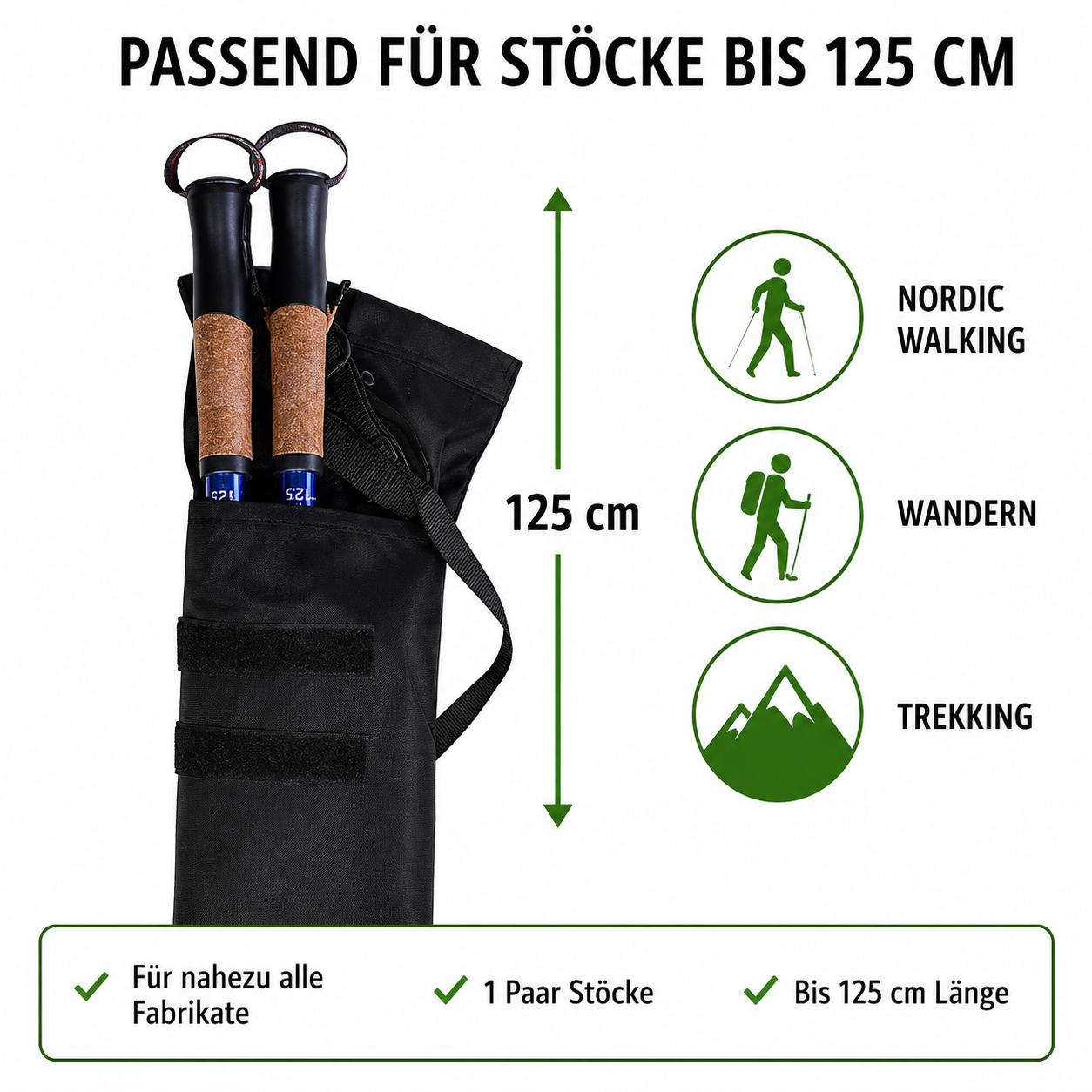 ON|TRACK Stocktasche für Nordic Walking-, Wander- & Trekkingstöcke bis 125 cm
