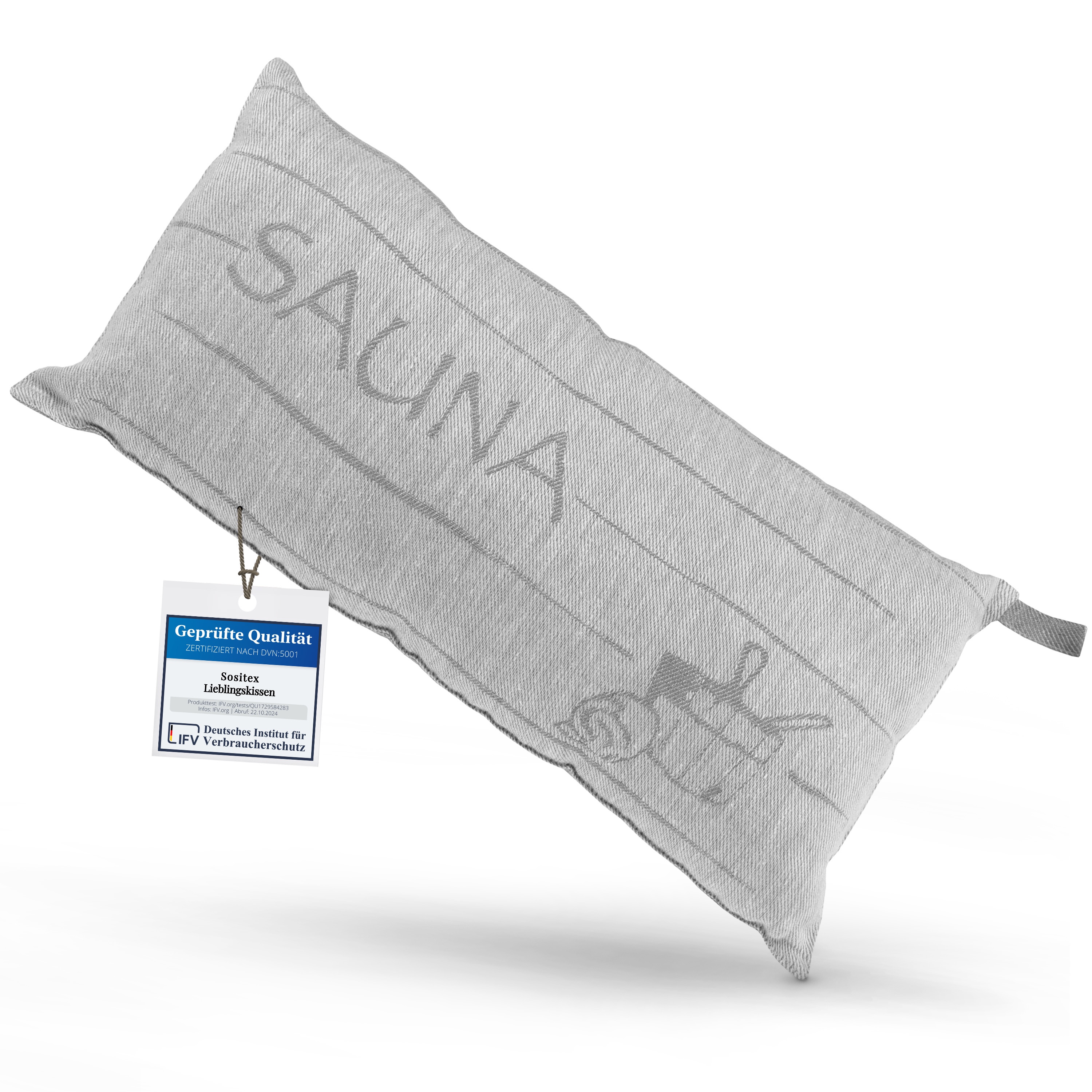 sositex | Saunakissen SAUNIA 45 × 22 cm – Leinenkissen für Sauna & Wellness - Grey/White