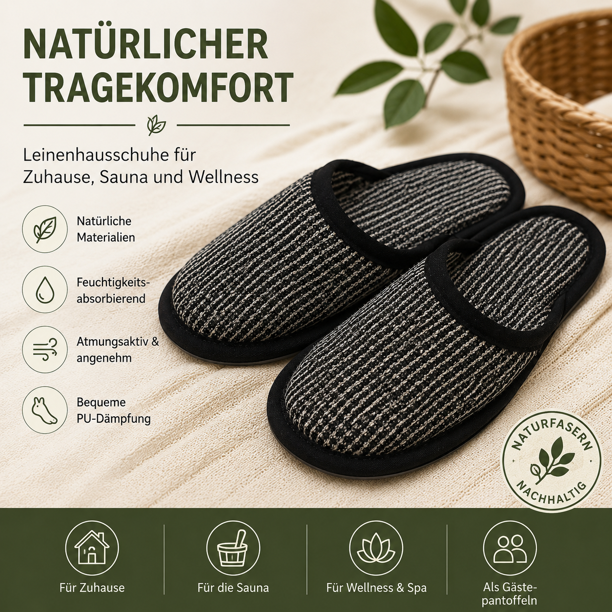 sositex | Leinen Hausschuhe & Sauna Slippers – natürliche Pantoffeln für Zuhause & Sauna