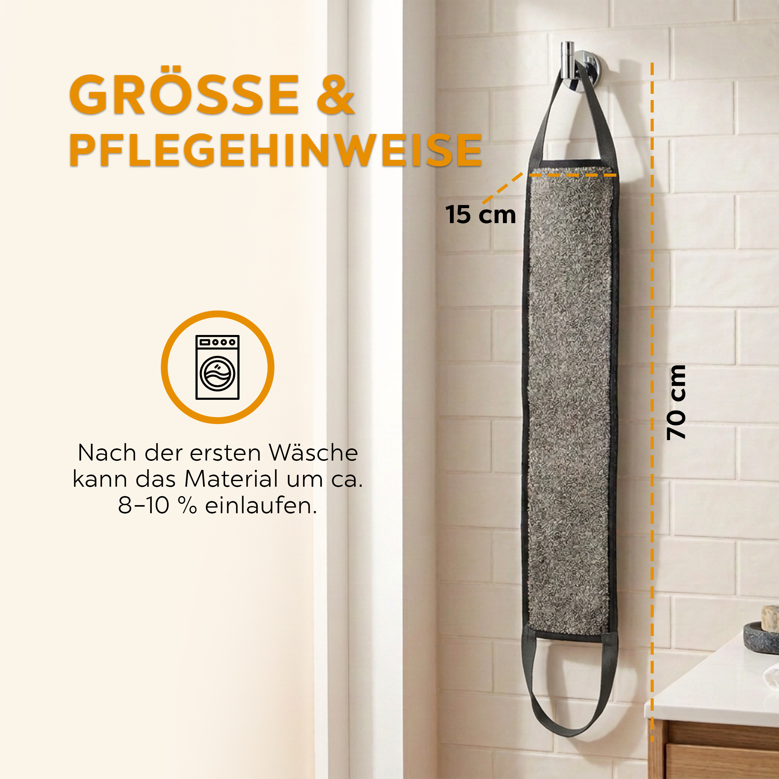 sositex | Rückenwaschband Back Washer 15 × 70 cm – Leinen & Baumwolle Natural