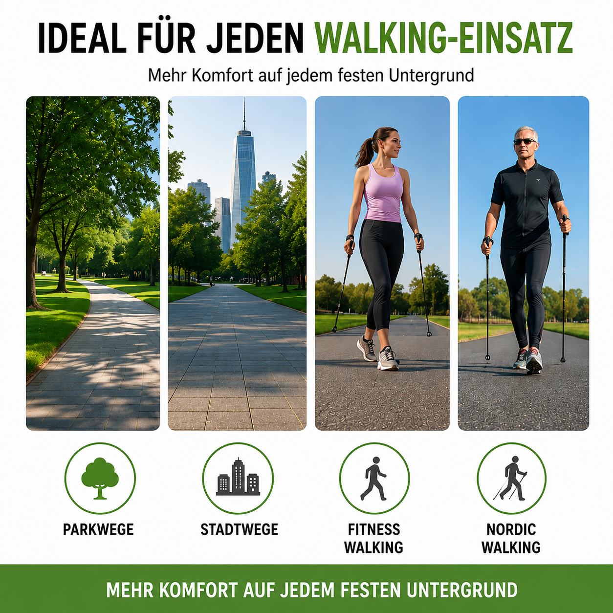ON|TRACK Asphalt Pads für Nordic Walking Stöcke – passend für Exel Quick Lock & AeroTip2 – 2 Stück
