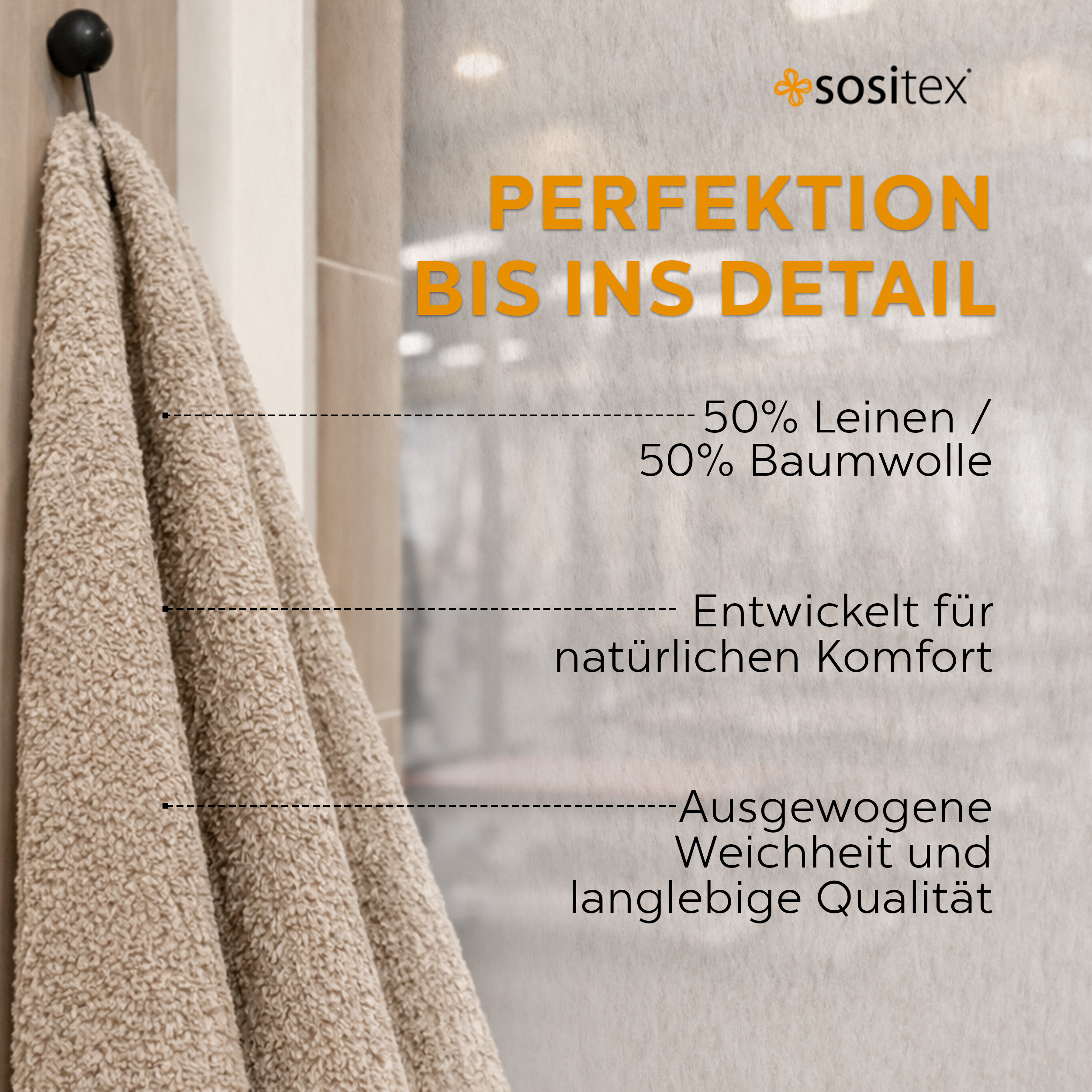 sositex | Premium Line Saunahandtuch natural/white 75 × 150 cm – Sauna & Bad