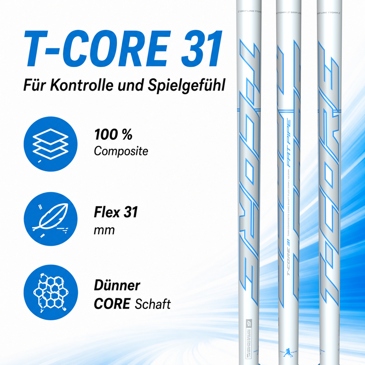 Fat Pipe | T-CORE 31 CTRL Floorballschläger Junior – Baby Blue