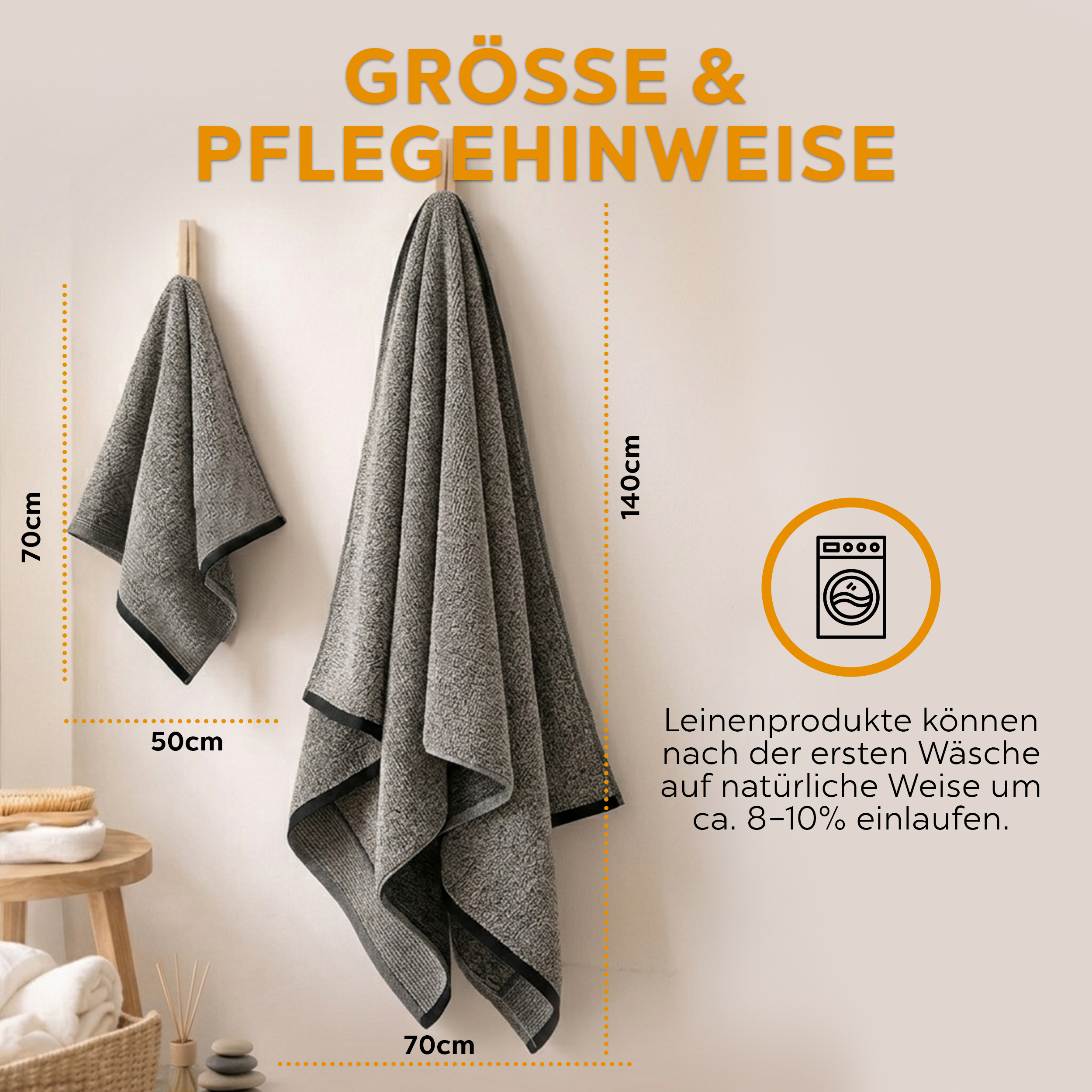 sositex | Sauna Line Saunahandtuch 70 x 140 cm – Leinen & Baumwolle – Black/Natural