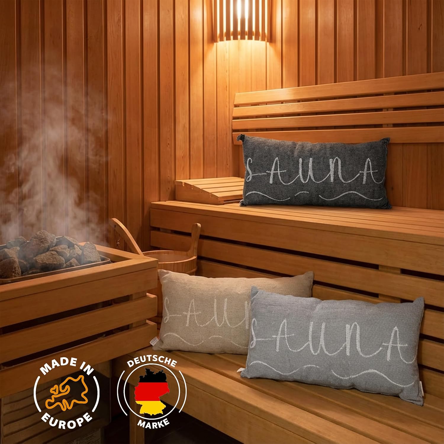 sositex | Saunakissen BANGA 45 × 22 cm – Leinen Kopf- & Nackenkissen in vier Farben