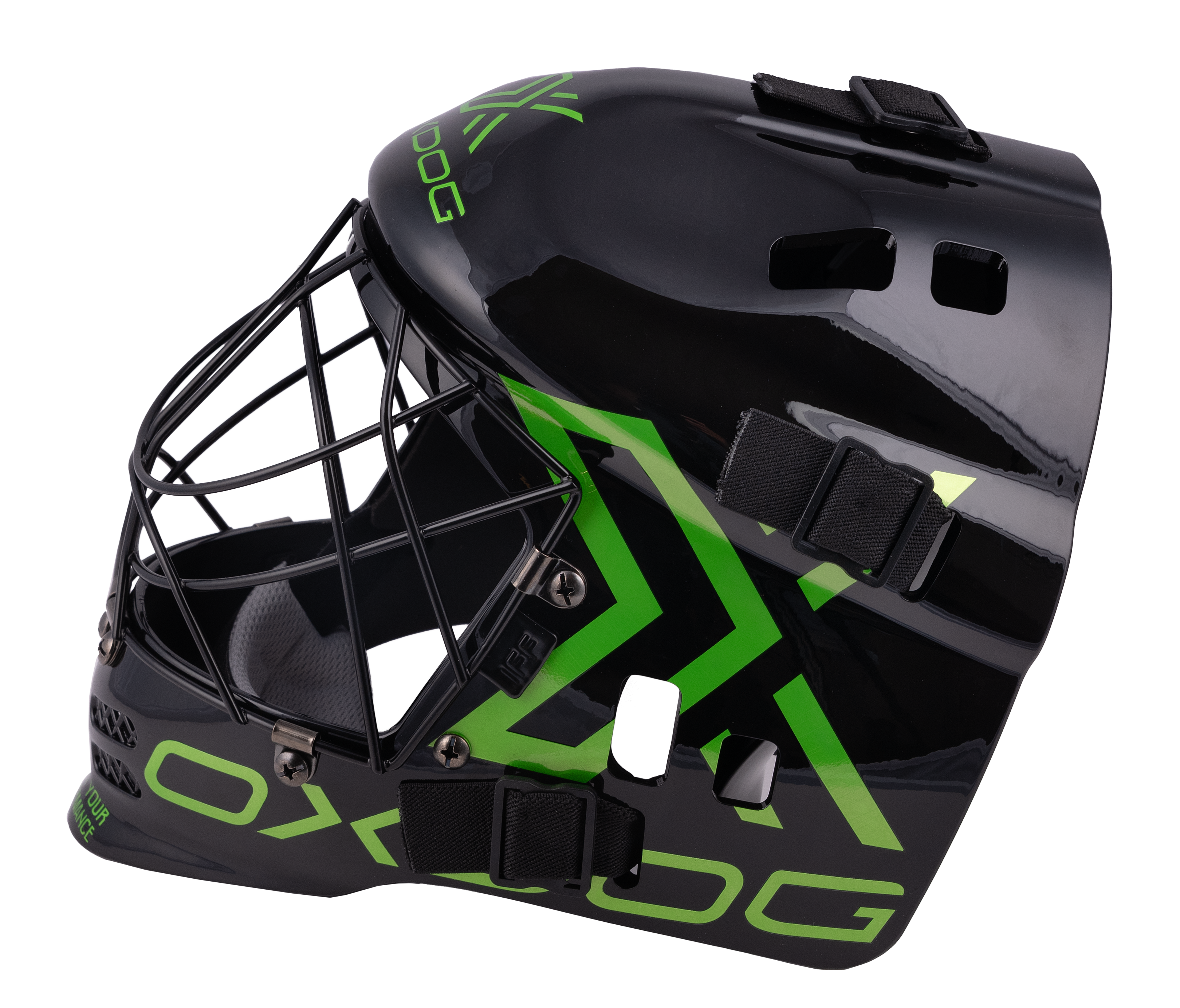 OXDOG | XGUARD Junior Floorball Torhütermaske black/green – IFF & CE geprüft
