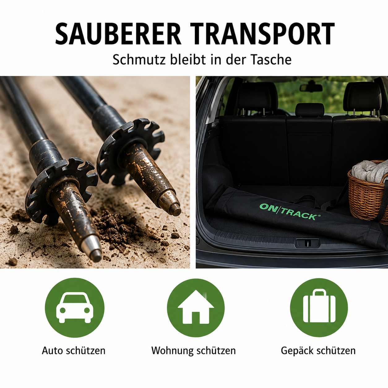 ON|TRACK Stocktasche für Nordic Walking-, Wander- & Trekkingstöcke bis 125 cm
