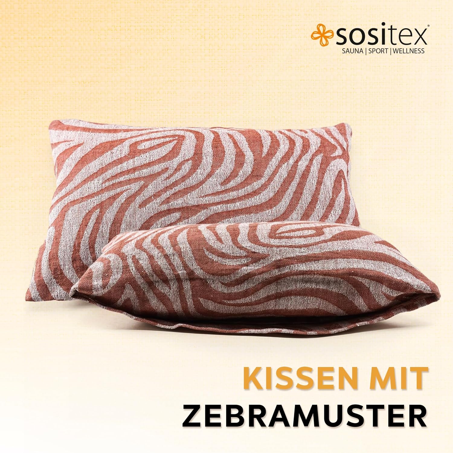 sositex | Saunakissen ZEBRA 43x26 cm – Leinen/Baumwolle, waschbar & hitzebeständig - Natural/White