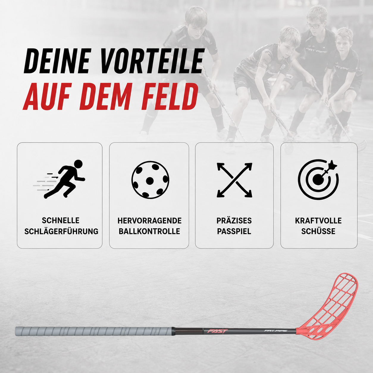 Fat Pipe | FAST31 Floorballschläger Junior – Flex 31 – SILK Blade – Almost Red
