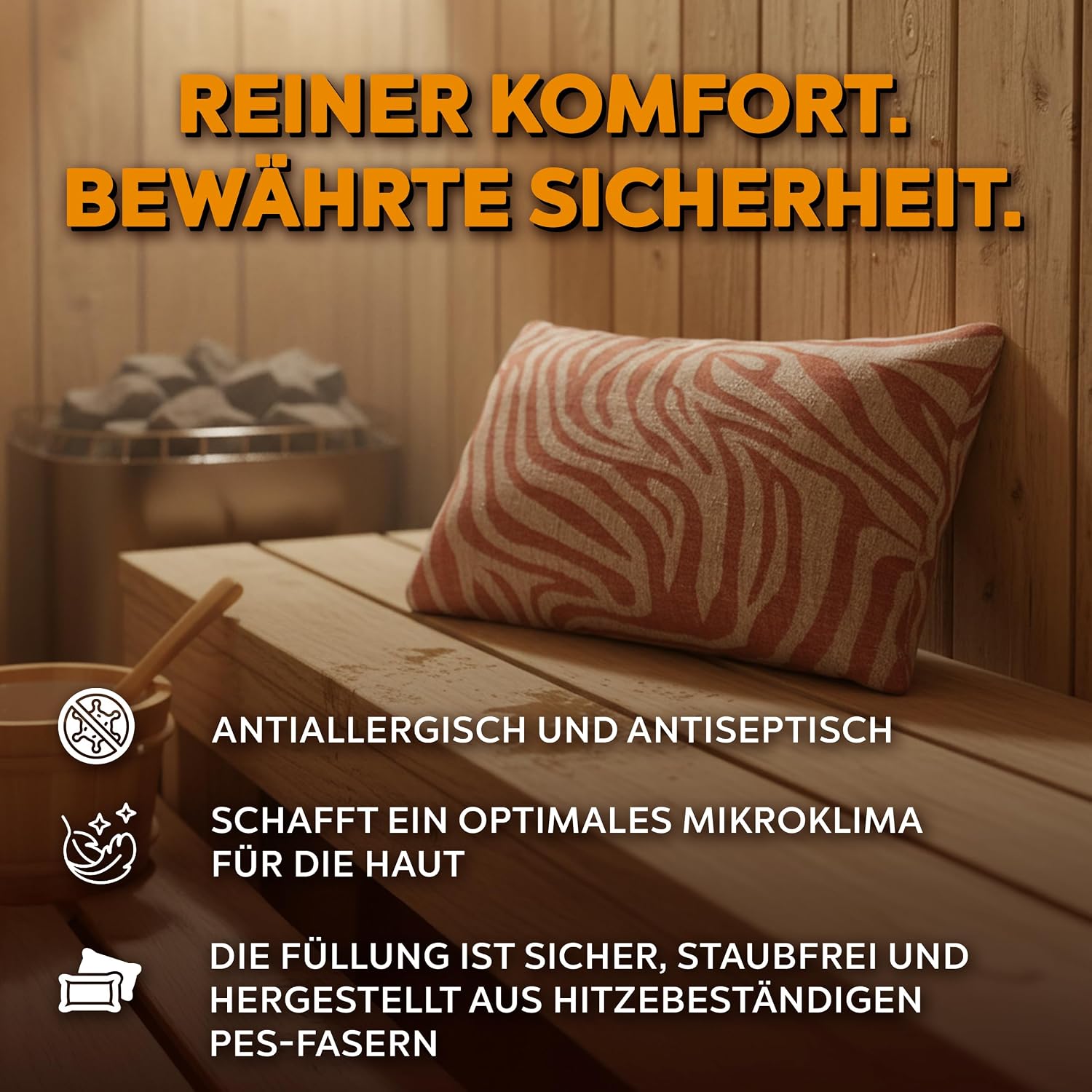 sositex | Saunakissen ZEBRA 43x26 cm – Leinen/Baumwolle, waschbar & hitzebeständig - Natural/White