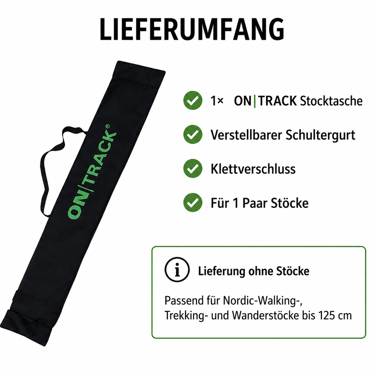 ON|TRACK Stocktasche für Nordic Walking-, Wander- & Trekkingstöcke bis 125 cm