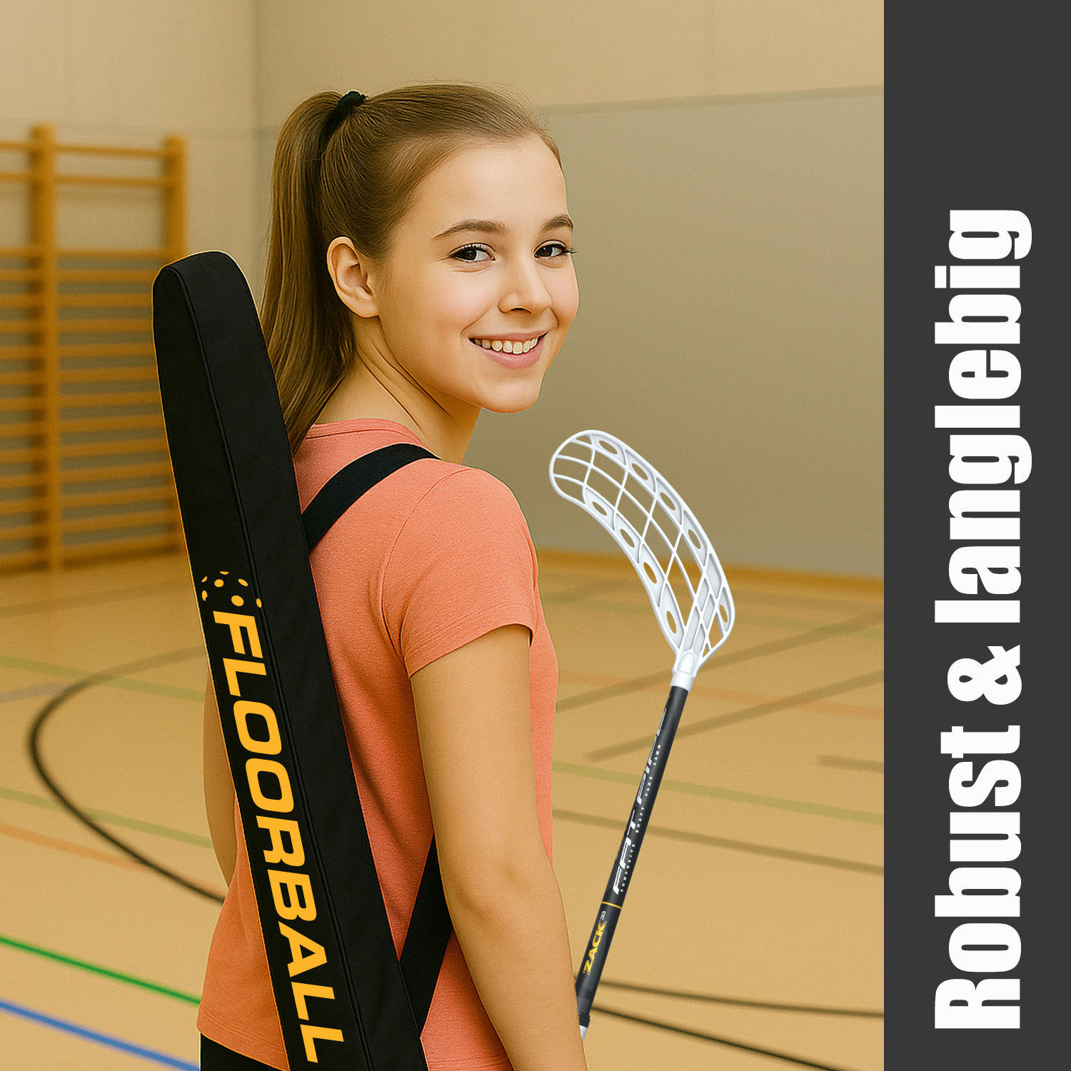 HALE | Floorball Schlägertasche für bis zu 3 Schläger – Nylon Stocktasche bis 104 cm - schwarz/orange
