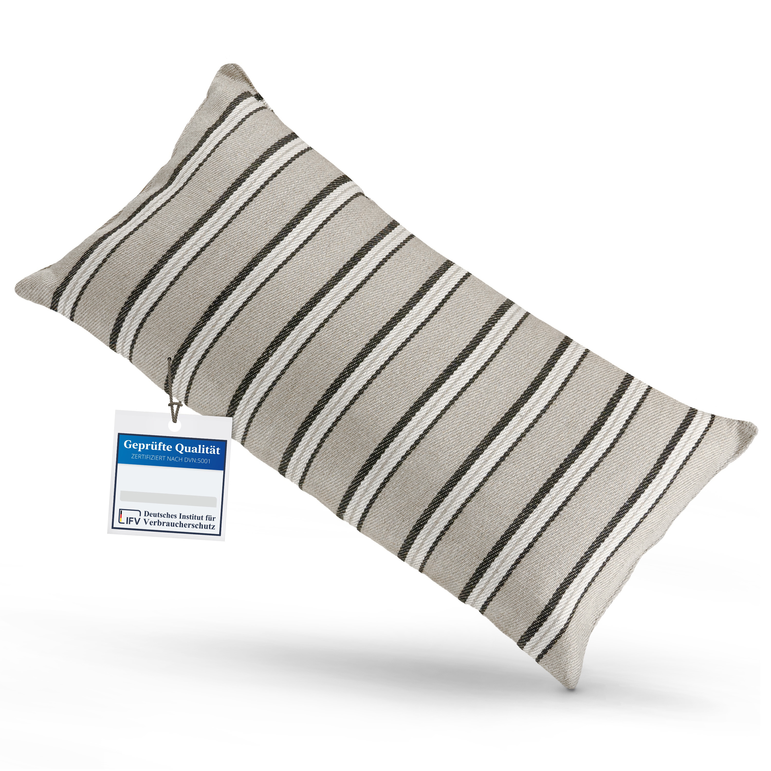 sositex | Saunakissen MOIKA 9 Streifen aus 100% Leinen – 45 × 22 cm - Grey/White
